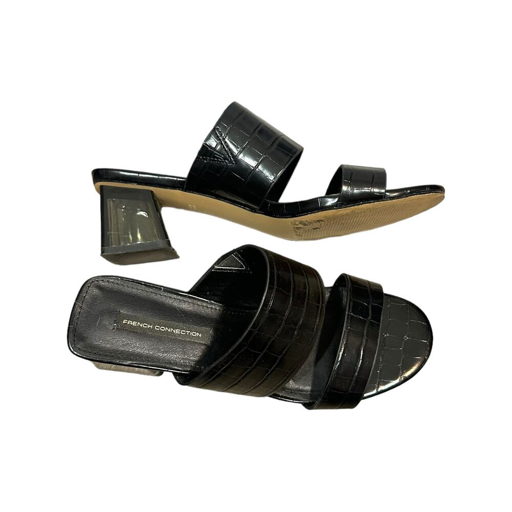 French Connection Slide On Faux Crocodile Leather Block Mule Heel